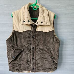 Vintage 70s 80s Western Yolk Country Corduroy Nylon REVERSIBLE Quilt Vest Size M